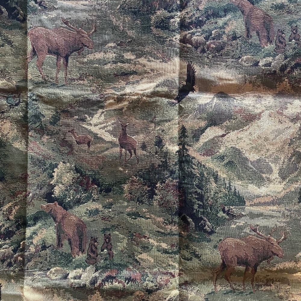 Rare Vintage Nature Scene Upholstery Fabric Panels Americana Great Outdoors